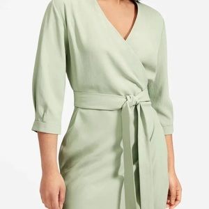 NWOT Everlane Japanese GoWeave Long Sleeve Wrap Dress in Sage